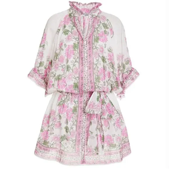 Juliet Dunn Blouson Mini Dress With Pink Floral Rose Print Cotton Tuckernuck - Picture 5 of 15